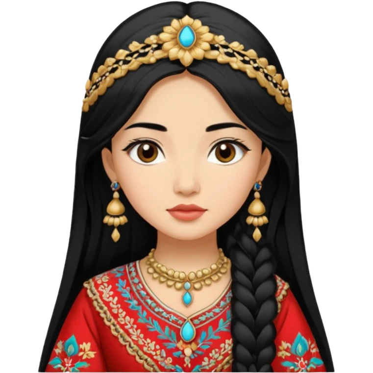 Uzbek girl who has long black hair and beautiful traditional dress emoji