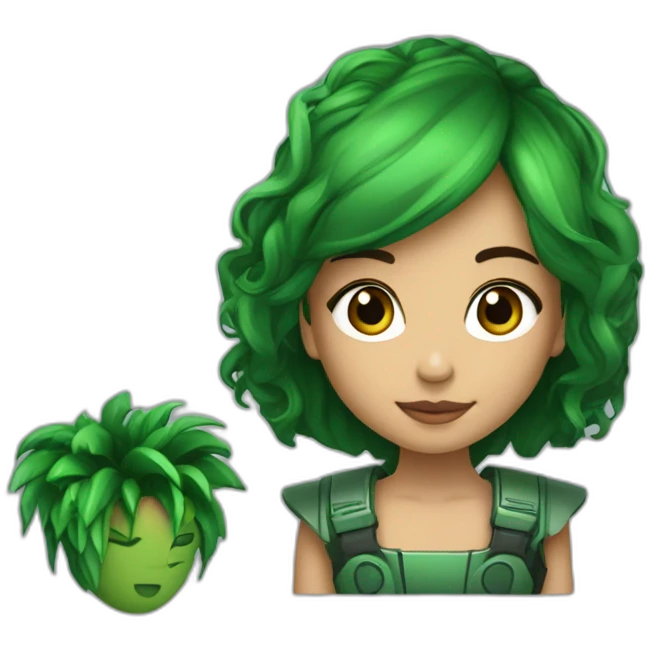 menina de cabelo cacheado castanho com mecha verde emoji