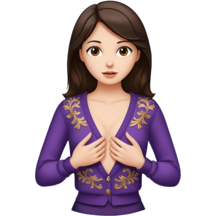 Женщина брюнетка в красивой одежде снимает кофту огаляя грудь emoji