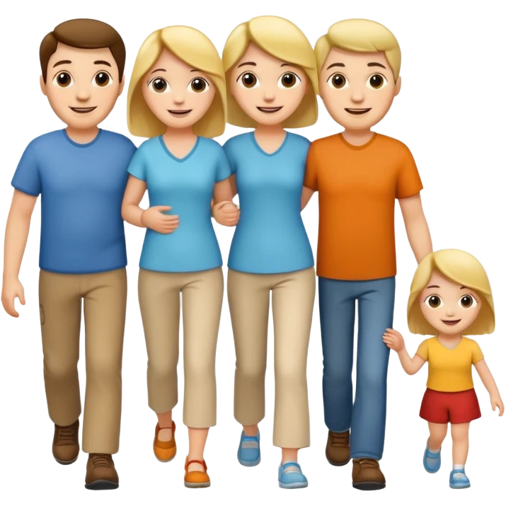 family parenting, family walking together, bright expressions emoji