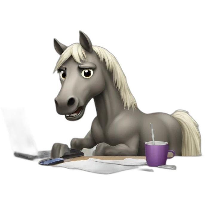 angry horse talkin on phone on a desk emoji