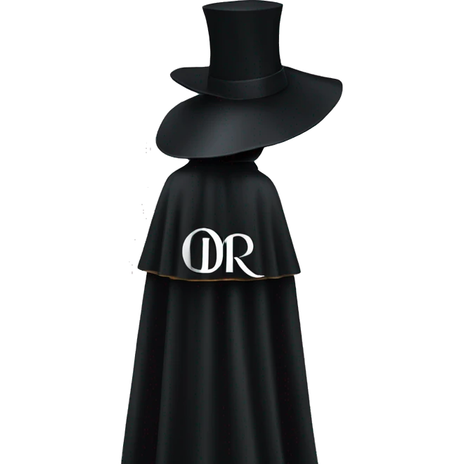 back profile of black magician, cape that says Dior, Dior logo on the cape emoji