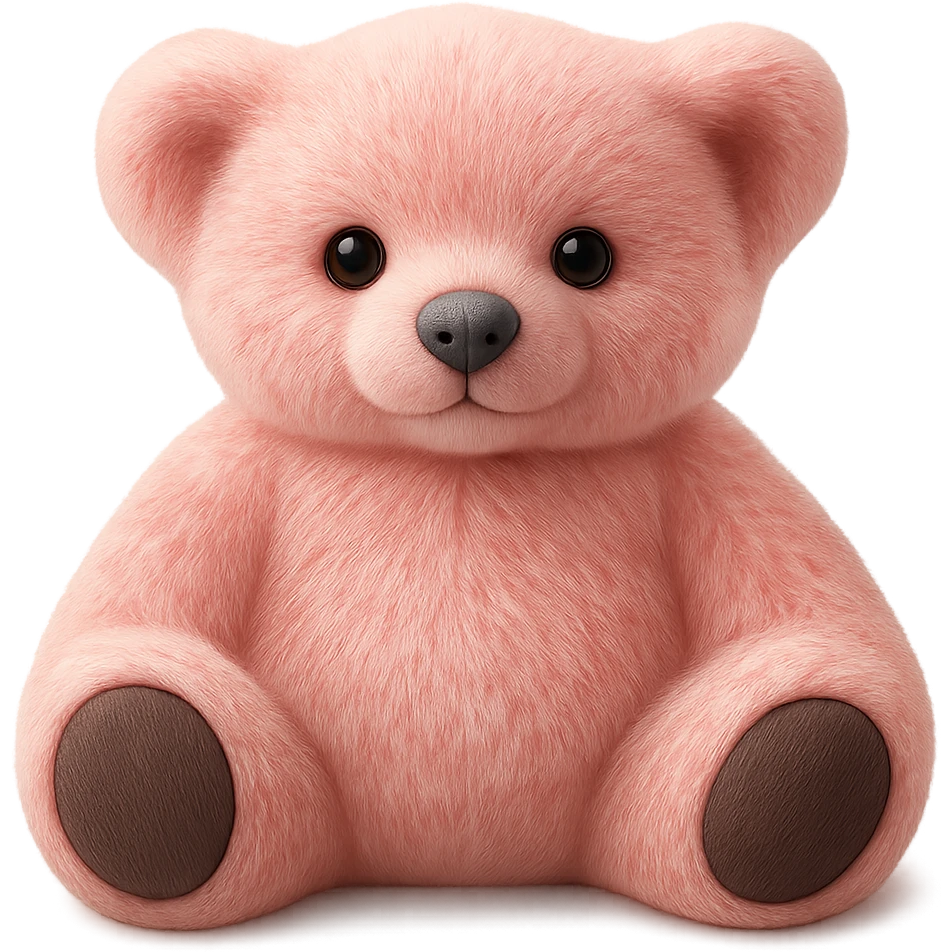 Make the teddy bear's fur a mix of realistic pink and white with soft lighting. Remove the background to make it transparent. emoji