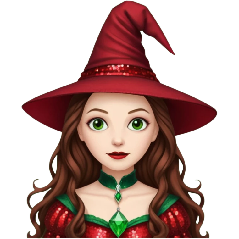 Nessarose, Wicked Witch of the East from The Wizard of Oz with long brown hair, red sequin outfit emoji