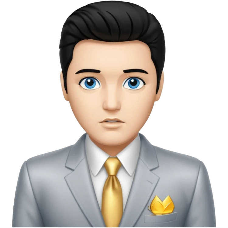 Elvis Presley with Blue eyes, black hair, silver  and gold suit emoji