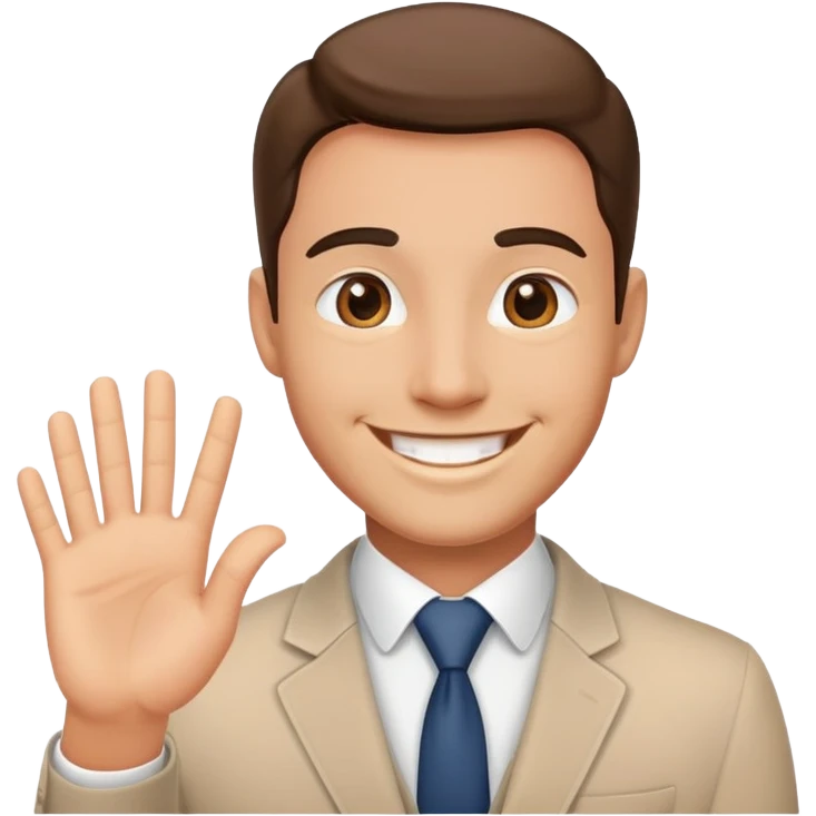 a professional man saying hi emoji