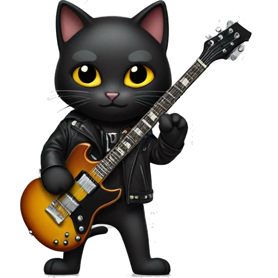 A black cat with an Electric guitar (gibson SG) and a leder jacket emoji