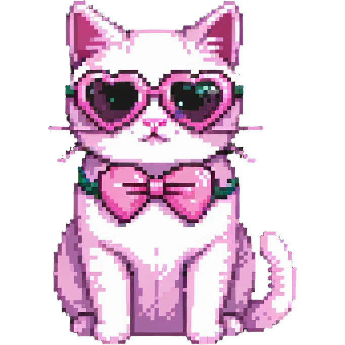 cat wearing pink heart sunglasses, pink moustache, and pink bow emoji