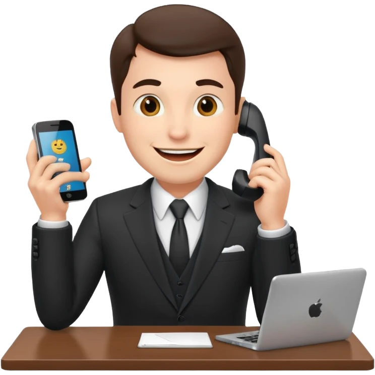 excited office boss on phone at his desk emoji