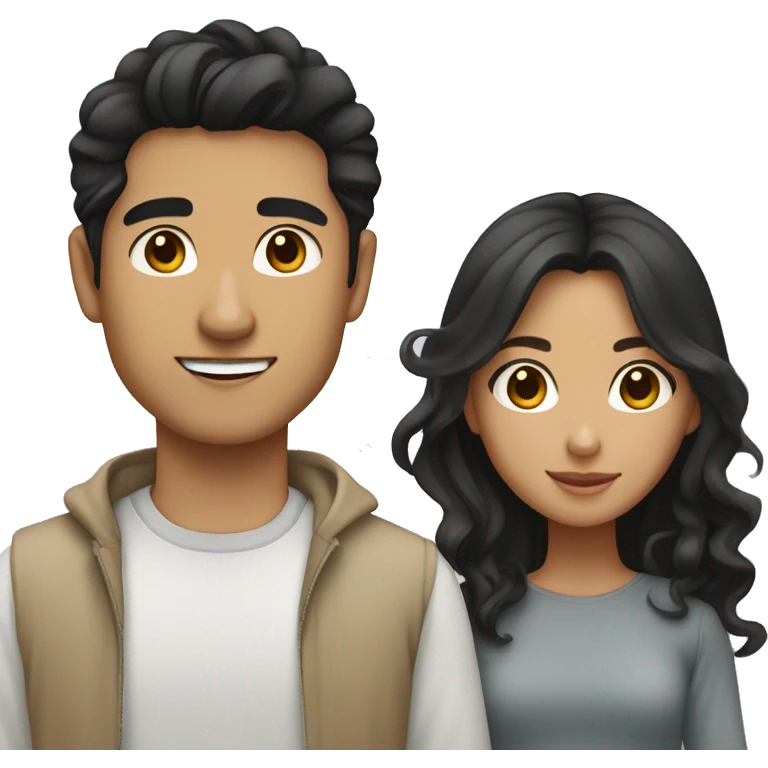 Asian guy black hair and middle eastern girl tan skin and wavy hair couple  emoji
