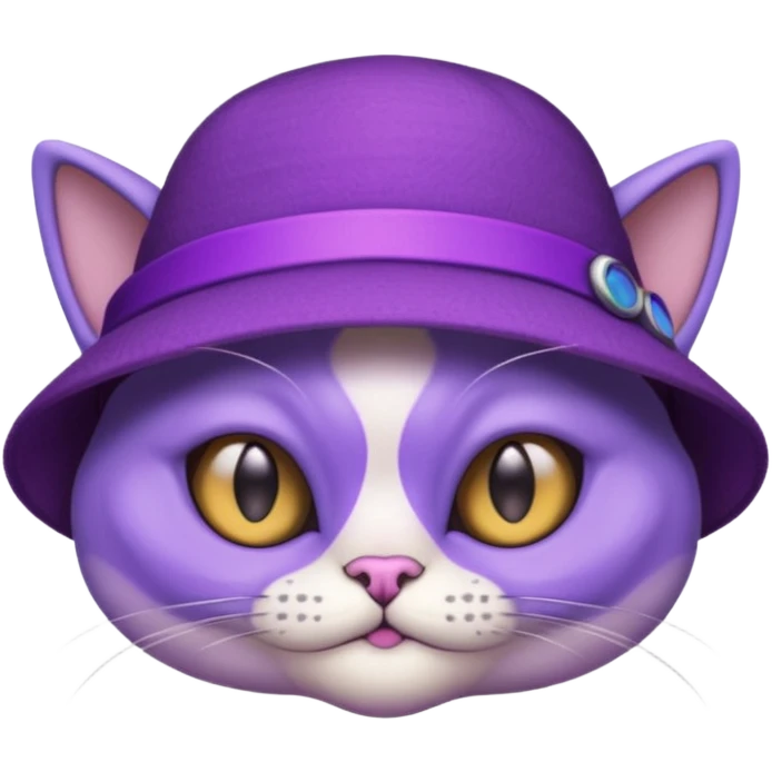 purple alien cat with no fur, and spectacles and hat emoji