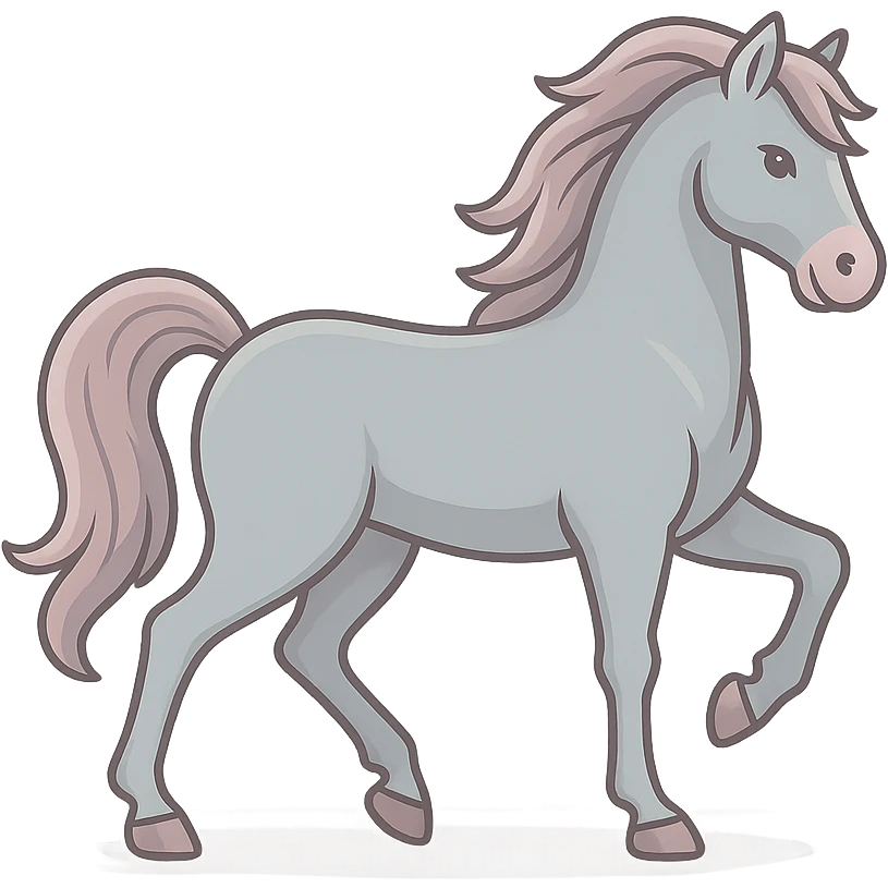 Edit the horse symbol of the year in Feng Shui, Chinese Eastern style with thin clean contours, soft rounded shapes, pastel palette #98B5BC, #B5B3C1, #C9A3C9, #E4C0CA, #F7DCD1, #F7C0AA, detailed shadows and highlights, soft lighting, transparent background, less cute, no decorative elements. Silhouette and appearance as in the reference. emoji