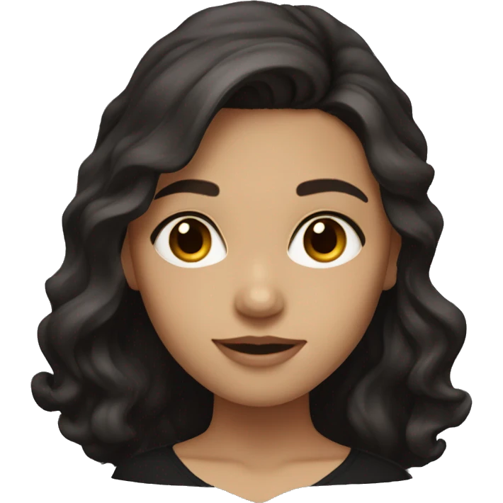 Girl with long wavy dark brown hair, dark brown eyes and black top emoji