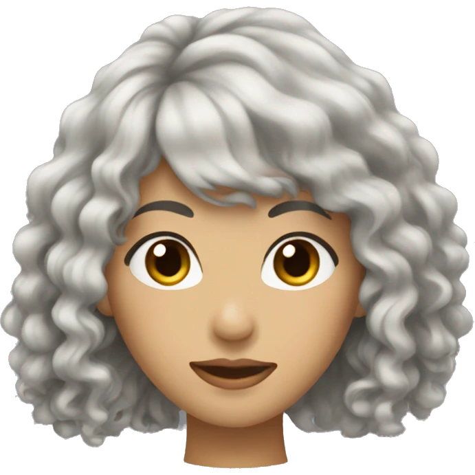 woman with long black curly hair and bangs and dark brown eyes emoji