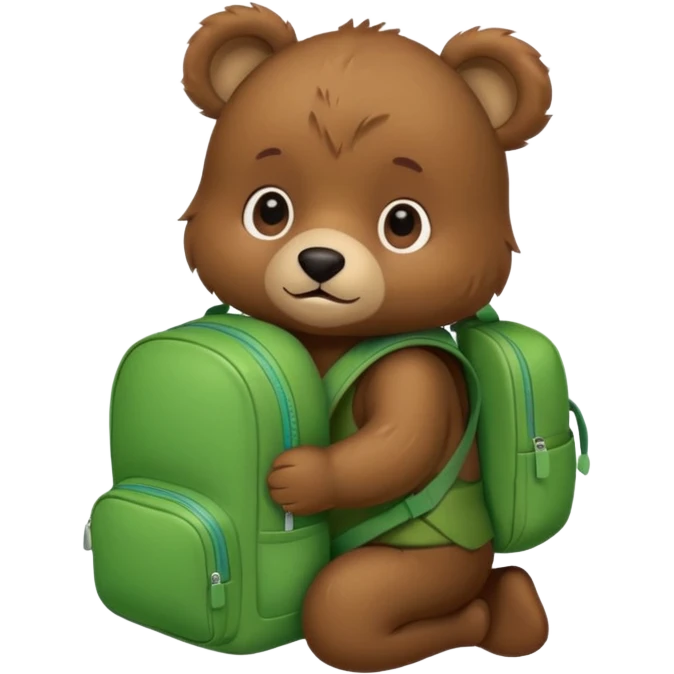 baby bear wear green backpack emoji