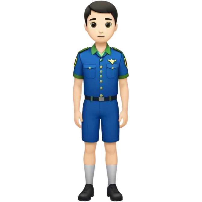 full body white male with dark short hair wearing blue and green uniform emoji