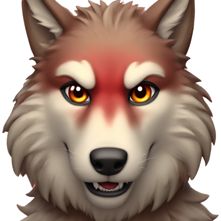 the head of a badass wolf with red fur smiling at the camera emoji