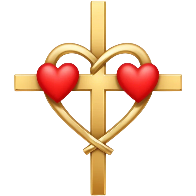 Two red  heart outlines  entwined with a simple gold cross  emoji