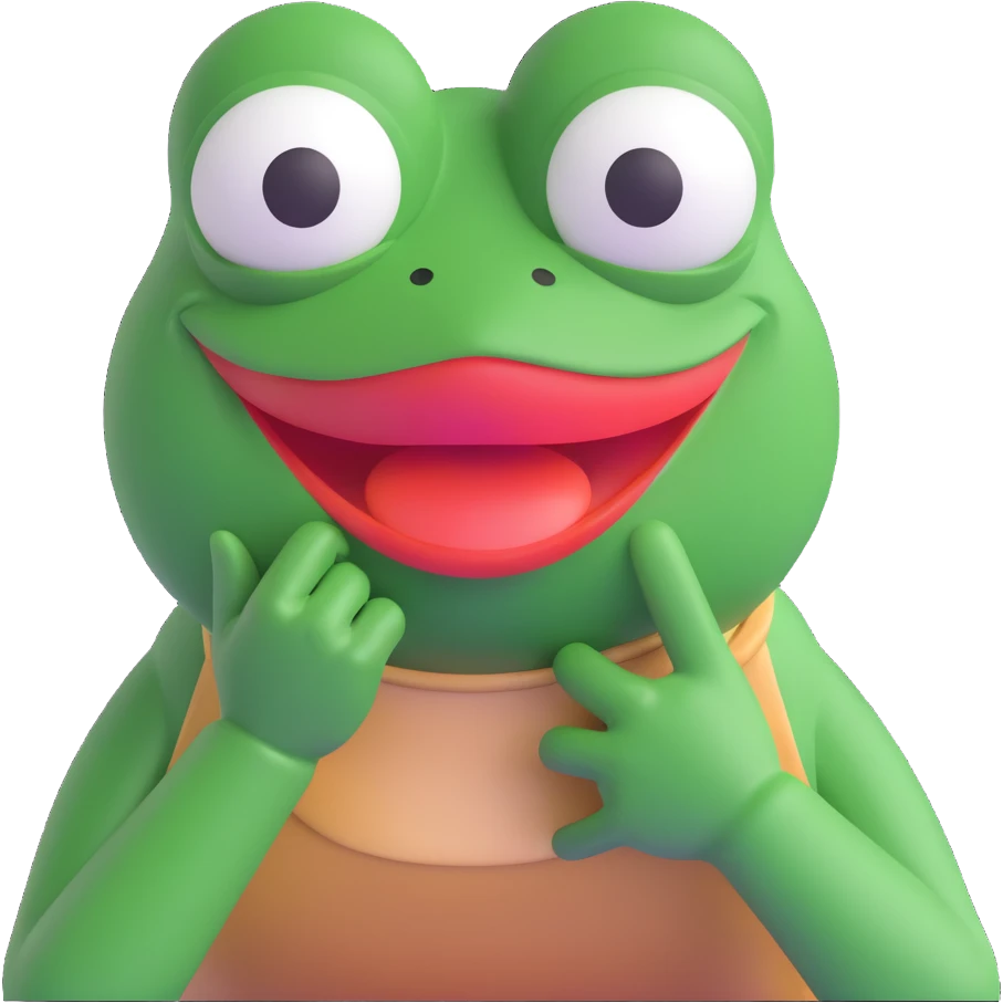 Pepe the Frog in a 3D emoji style, hand over mouth, eyes squinting, about to burst out laughing, with a speech bubble 'bus garso'. Playful style like reference, no hat, cigar, drink, or bottle. Variant 4. emoji