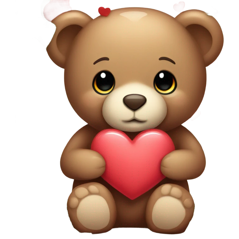 Cute cartoon teddy bear with red roses and heart emoji