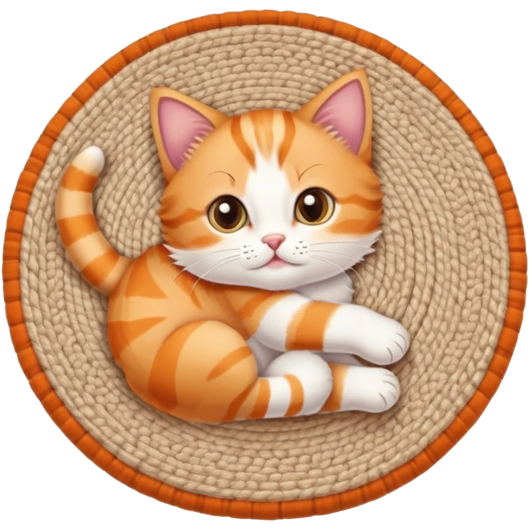 Kitten chewing slippers on the round-shape rug emoji
