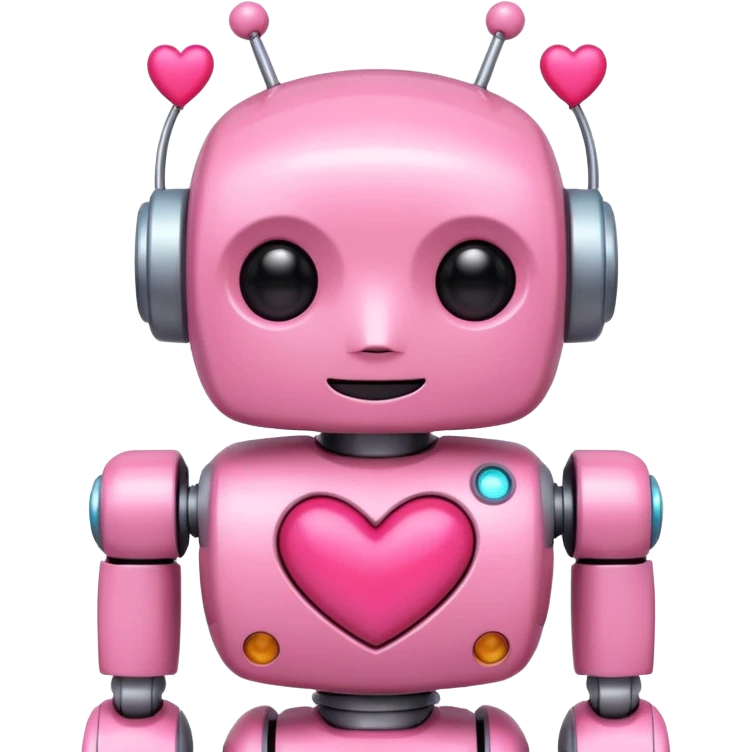 pink cute robot, heart antenna, blushing cheeks emoji