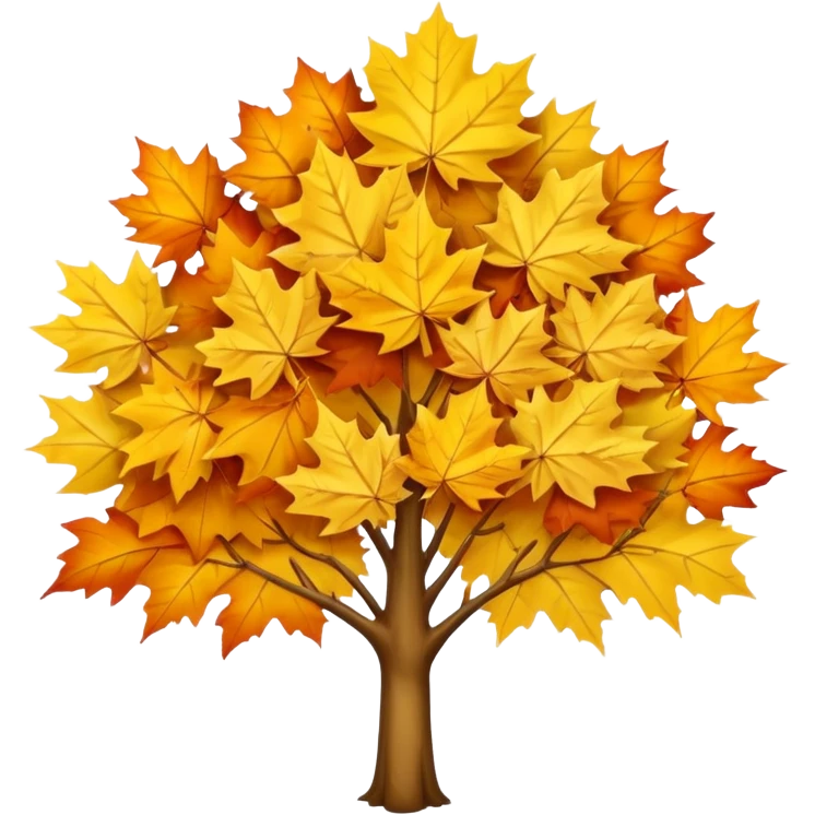Generate a high-quality image of a yellow maple tree with autumn foliage, full canopy of leaves, realistic color and shading, smooth gradient colors, no facial features, no brand markings, simple white background, high-resolution. emoji