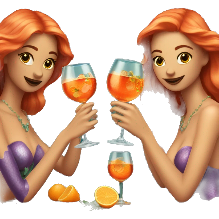 Three beautiful mermaids drinking aperol  emoji