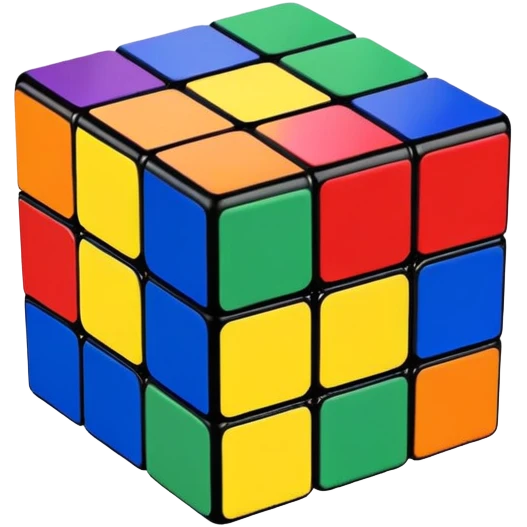A 3x3 Rubik's Cube with rainbow colors: purple, blue, green, yellow, orange, red, minimalist iOS emoji style emoji