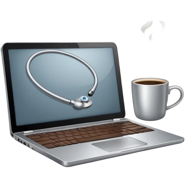 work silver laptop with coffee emoji