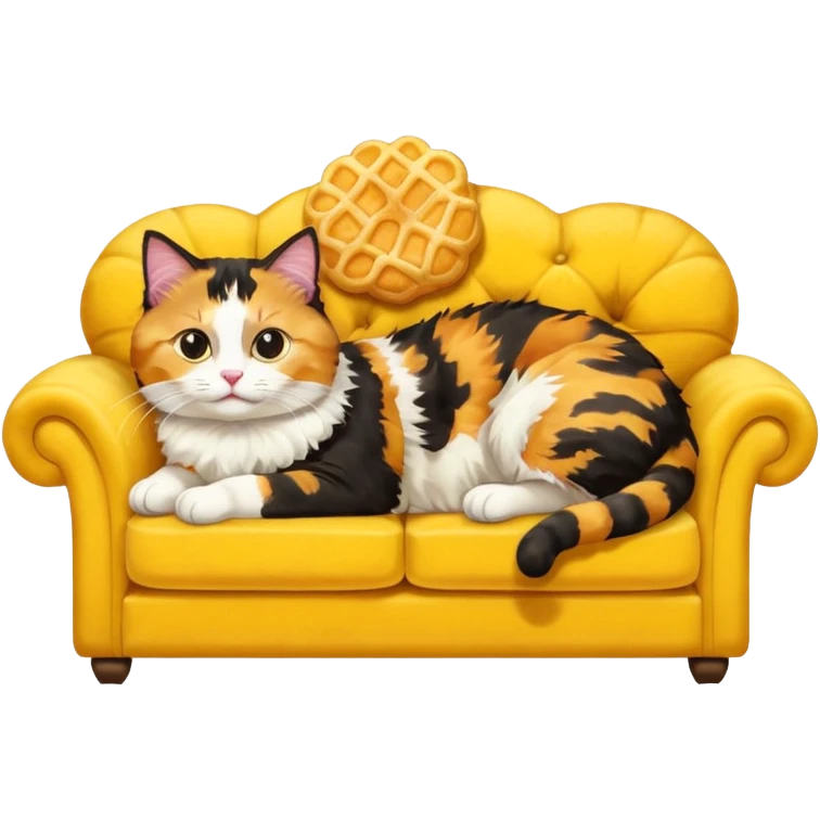 یک گربه که روی مبل  دراز کشیده و دارد پفک میخورد emoji