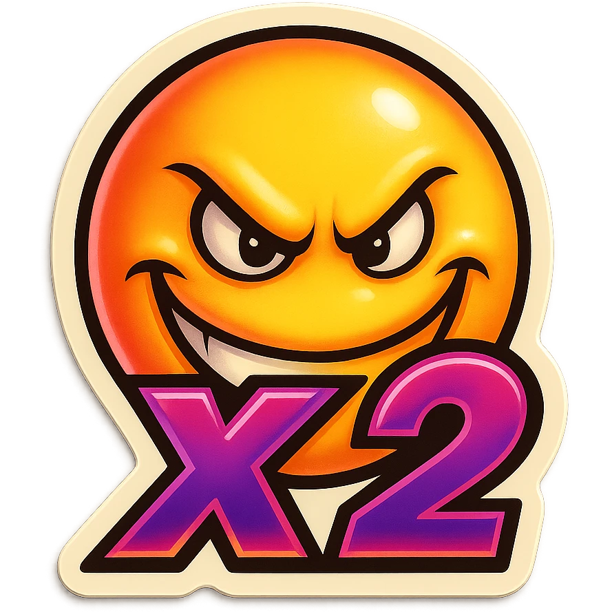 grin EVIL LOOk , Make it say "X2"" emoji