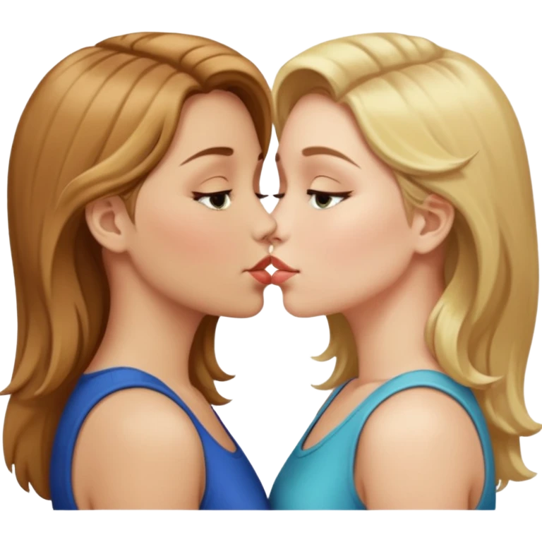 👩🏻‍❤️‍💋‍👩🏼 but light brown hair instead of blonde on the girl on the right  emoji