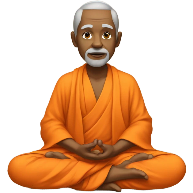 an old yogi with a peaceful and meditative expression. The character should be wearing an orange robe, symbolizing traditional yogic attire. The yogi can be sitting in a lotus position emoji