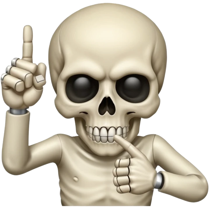 Skull doing finger guns, to the right. Slight squinting face emoji