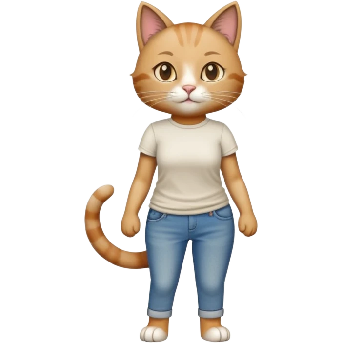 female cat anthropomorphised wearing jeans and a t-shirt walking upright emoji