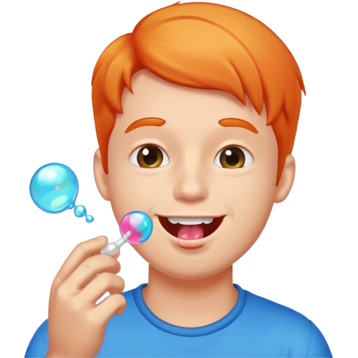 the guy is chewing gum and make a buuble emoji