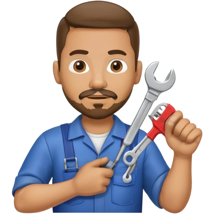 hispanic HVAC repairman action figure with goatee beard holding a wrench and refrigerant gauge emoji