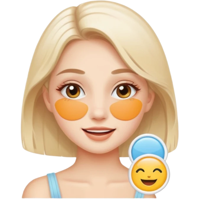 An aesthetic girl with a clean face and delicate shades advertises a sticker pack cosmetics with emotions of joy emoji