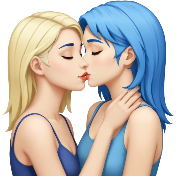 blue haired woman kissing blonde haired woman emoji