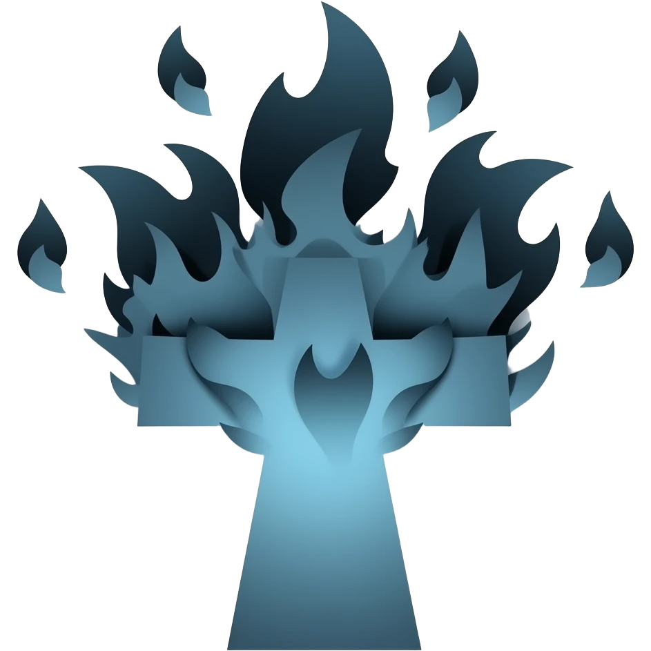 faça uma cruz azul escura saindo fogo preto dela, quero a cruz e o fogo numa tematica sombria, eu quero o fogo saindo da cruz! emoji