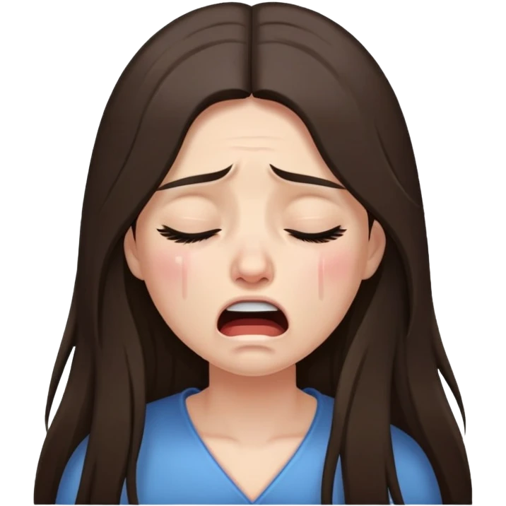 Very long hair Brunette with white skin crying very desconsolated with mouth closed emoji