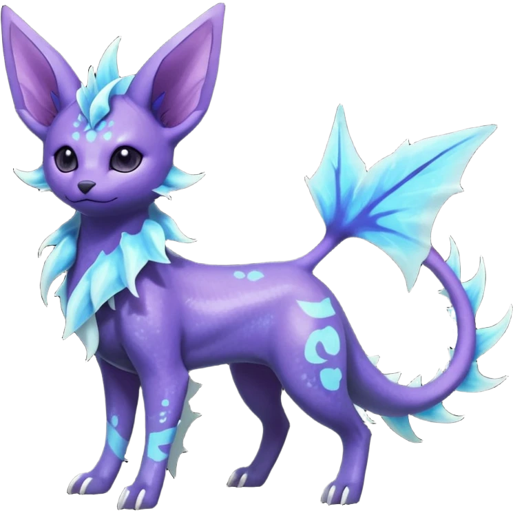 Rare realistic purple indigo violet nebulae shiny sparkly dark-neon glowing bioluminescent edgy badass epic pretty beautiful handsome gorgeous aesthetic colorful vibrant Vernid-Trico-Vaporeon-Espeon-species-Fakemon-creature by LiLaiRa, 4 legs, 1 tail, random markings, (full body) emoji