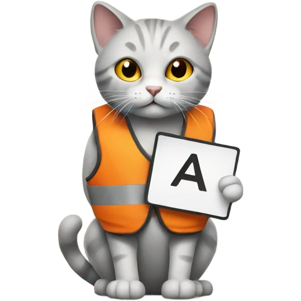 cat with a sign and an orange vest emoji