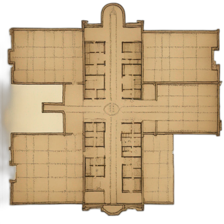 floor plan of a church, medieval, written on a scroll emoji