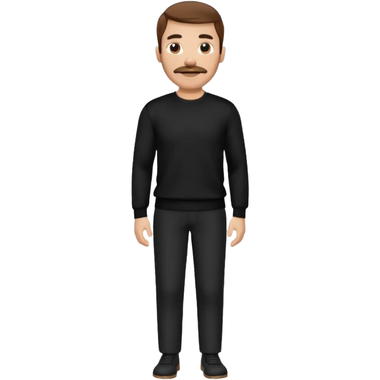 man with mustache, brown hair, 33years old, shirt, high temple Black pullover with a white shirt underneath and black fabric trousers 👕🖤👖 emoji