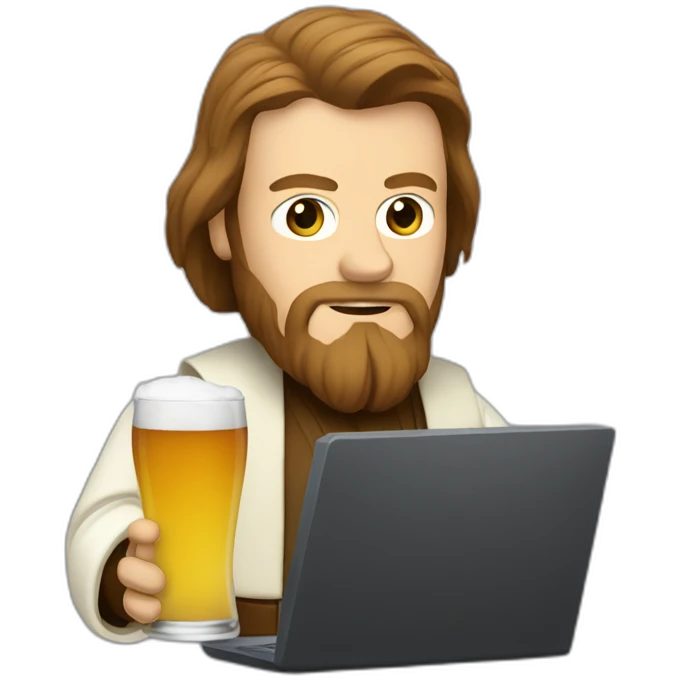 obiwan holding a beer and a computer emoji