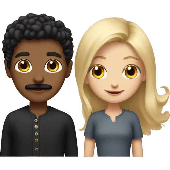 blonde girl with black haired boy with mustache  emoji