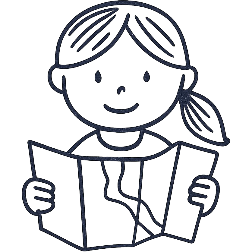 a girl holding a map, hand drawn outline style emoji
