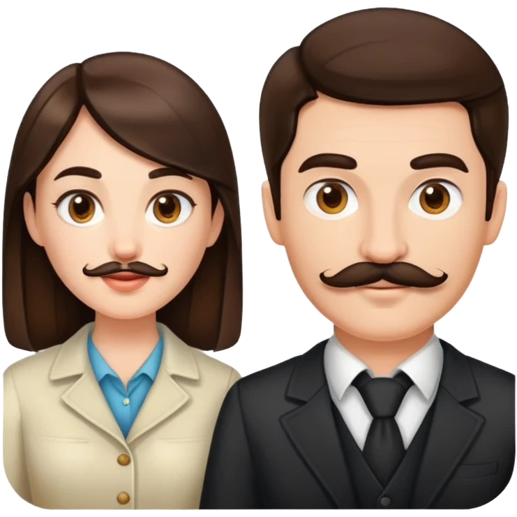 Brunette female with brunette male with mustache emoji